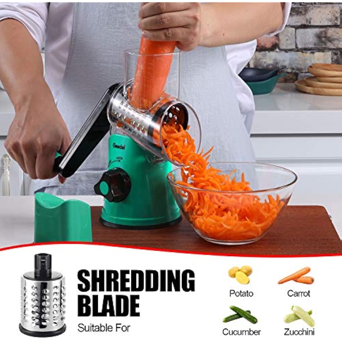 Rotary Cheese Grater – 3-Blade Manual Vegetable Slicer