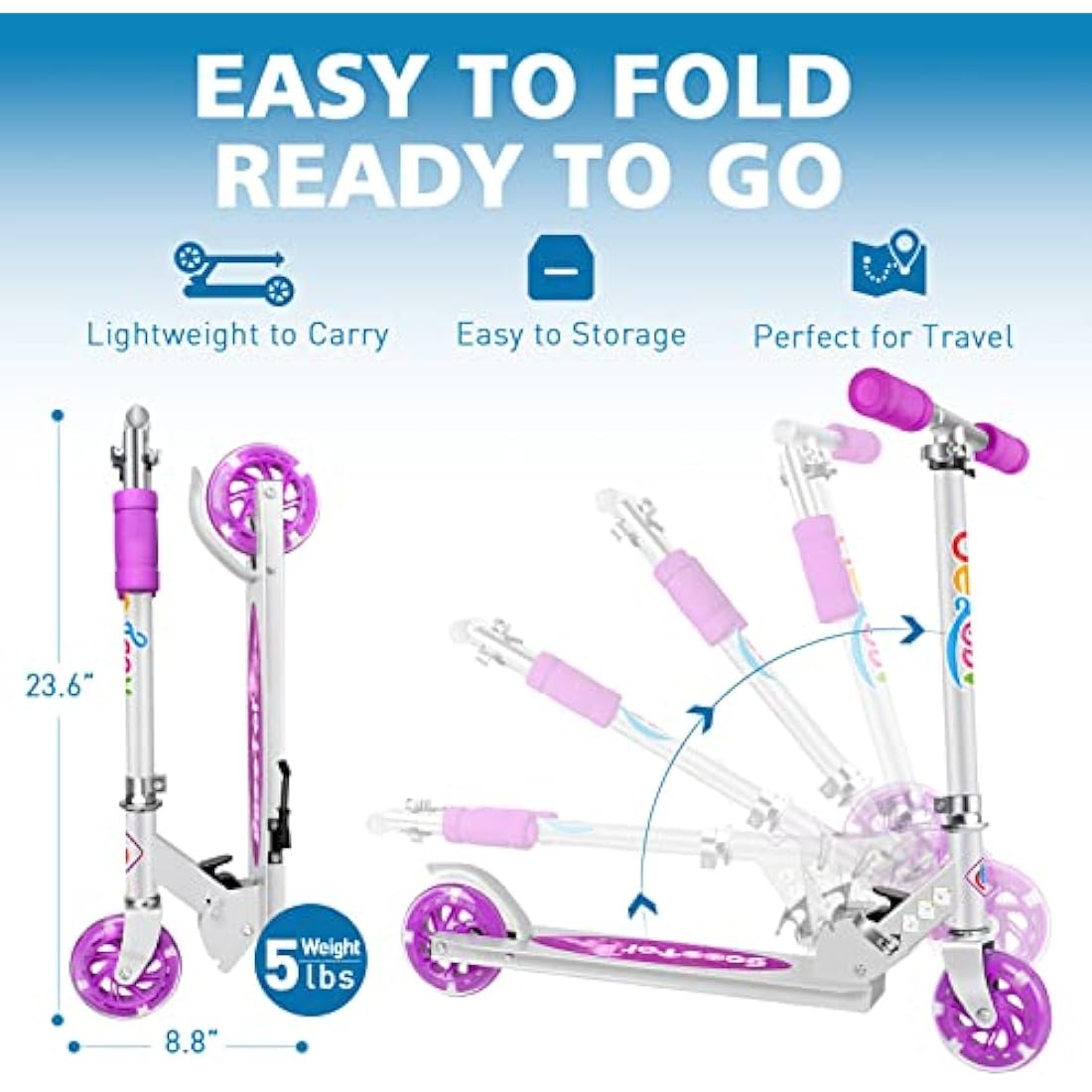 BELEEV V1 Kids Folding Kick Scooter | Light Up Wheels | Adjustable Height