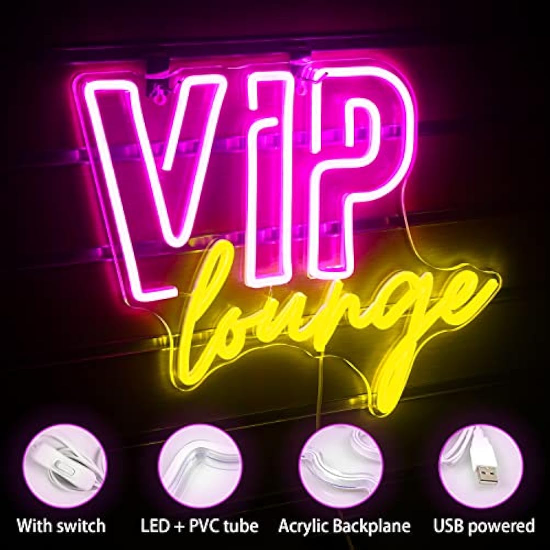 Jolof Store VIP Lounge LED Neon Sign – Pink & Yellow Wall Decor