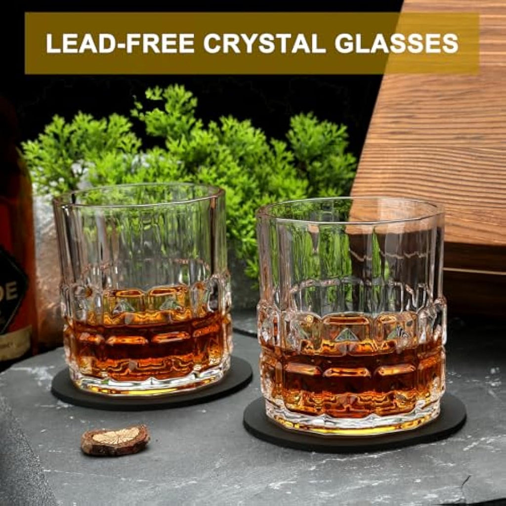 Sovyime Whiskey Gift Set | 2 Glasses & 6 Stainless Steel Stones in Wood Box