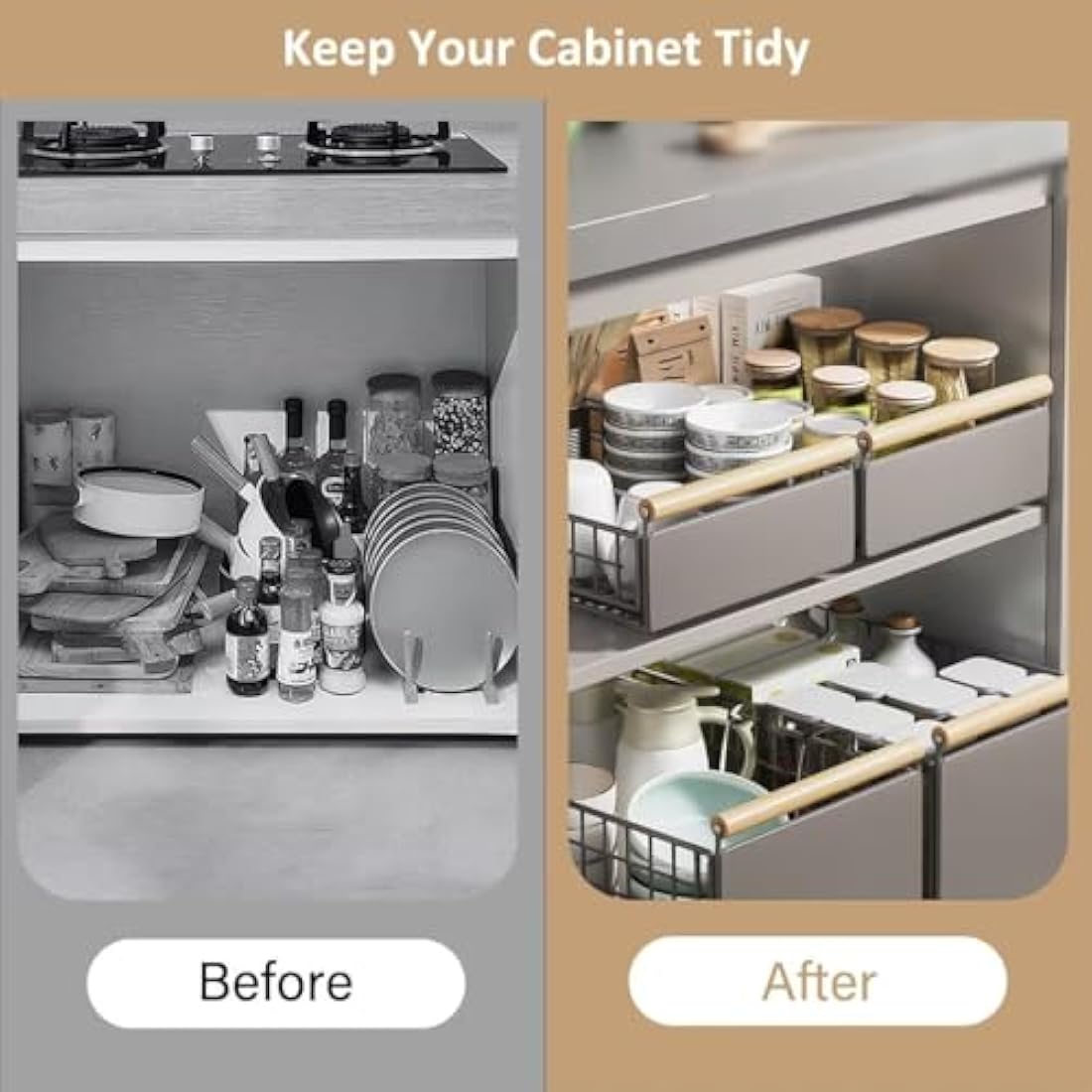 Pull Out Cabinet Organiser | No-Drill Adjustable White Drawer