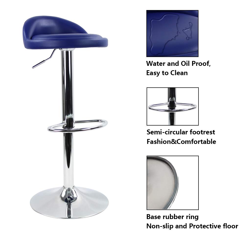 KKTONER PU Leather Swivel Bar Stool – Adjustable Height & Backrest, Blue