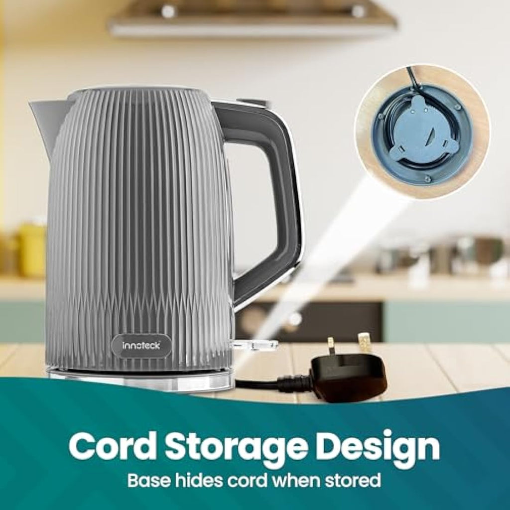 Innoteck 1.7L Electric Kettle – 3000W Fast Boil Stainless Steel, Grey