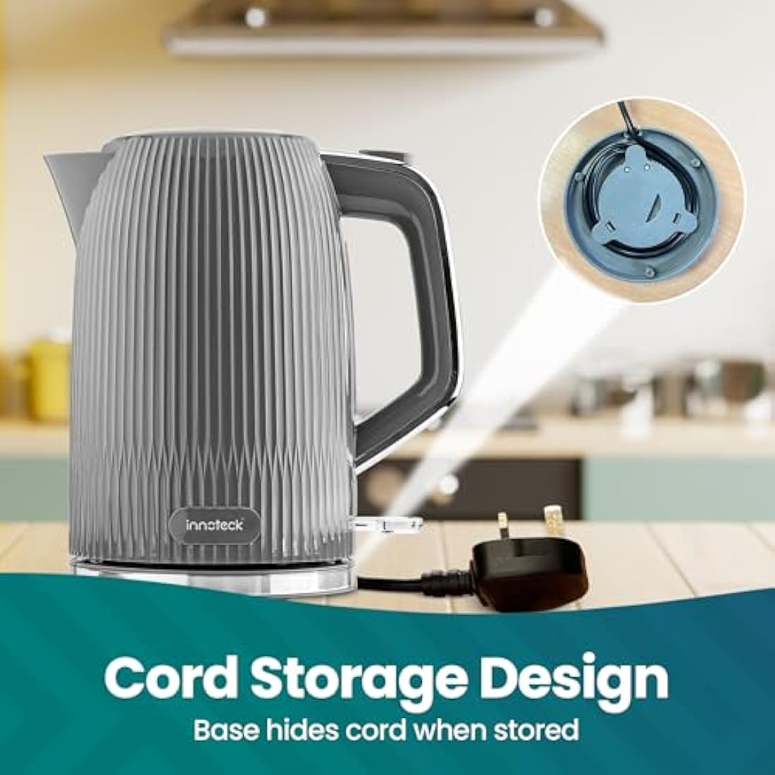 Innoteck 1.7L Electric Kettle – 3000W Fast Boil Stainless Steel, Grey