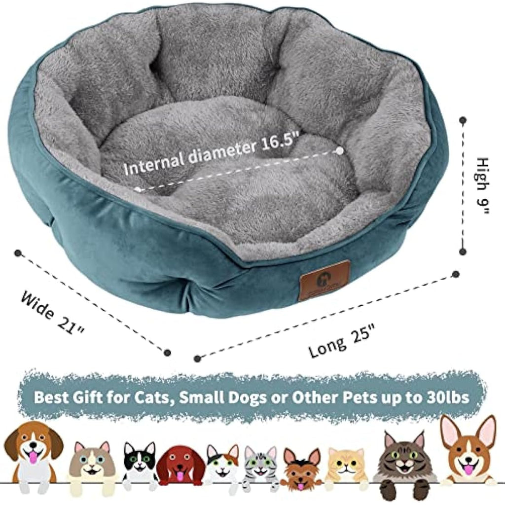 Jolof Store Calming Dog Bed – Round Sherpa Pet Bed, Teal, 25 Inch