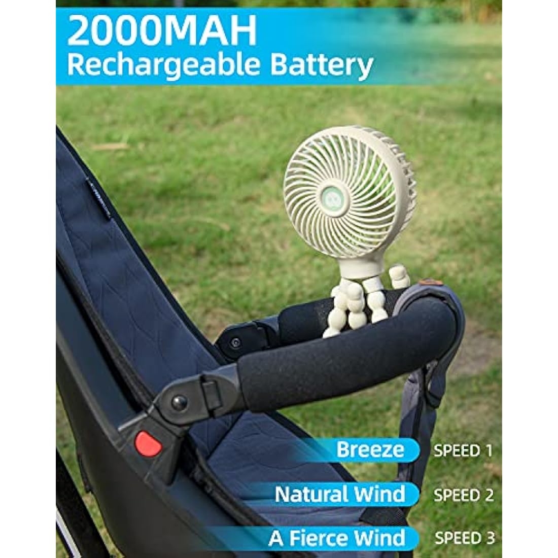 Stroller Fan – Rechargeable Clip-on Baby Fan with Flexible Tripod