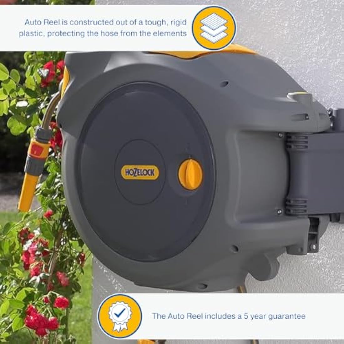 Hozelock Auto Reel Wall-Mounted 40m Garden Hose – Auto-Rewind System