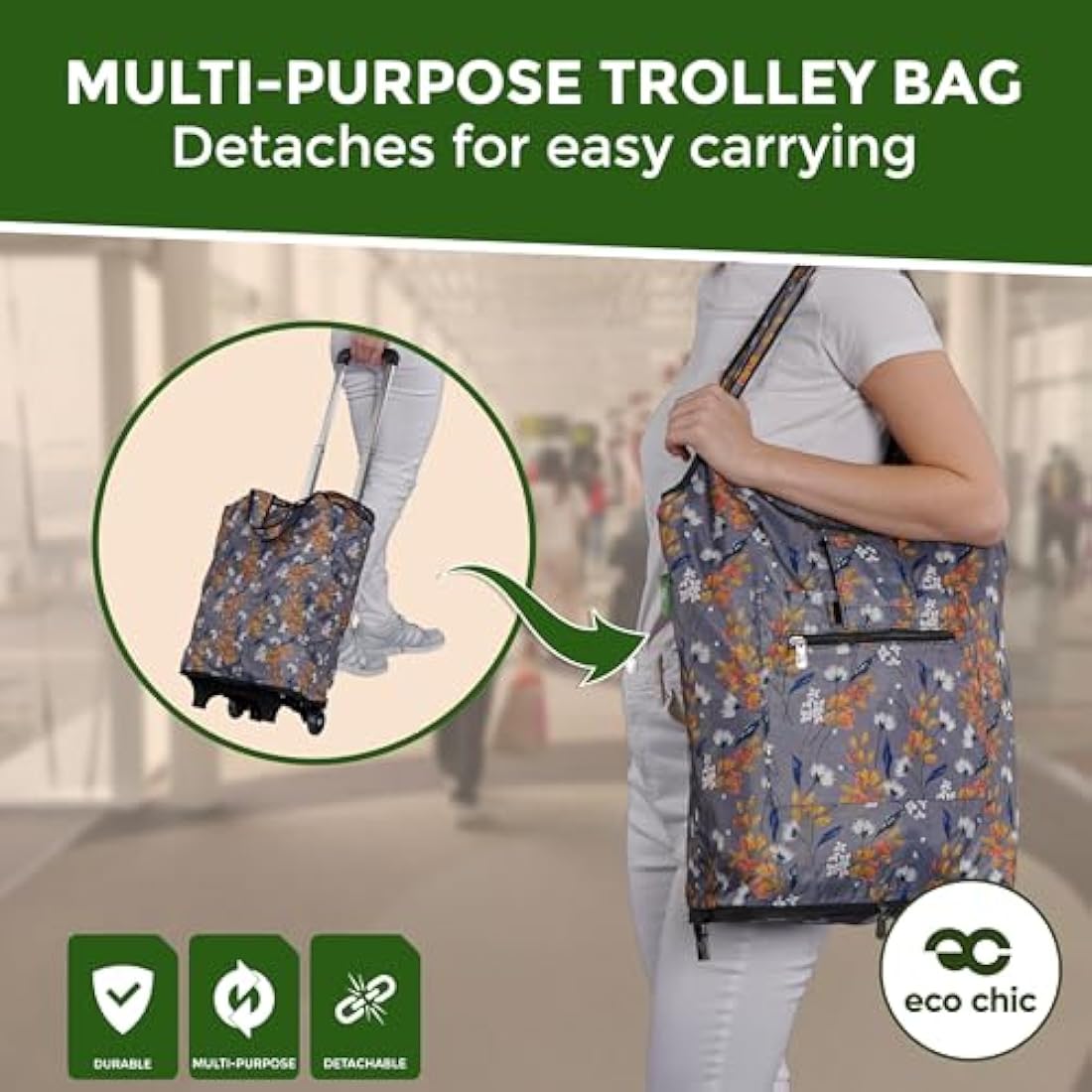 Eco Chic Collapsible Shopping Trolley | 25L Recycled Grocery Bag