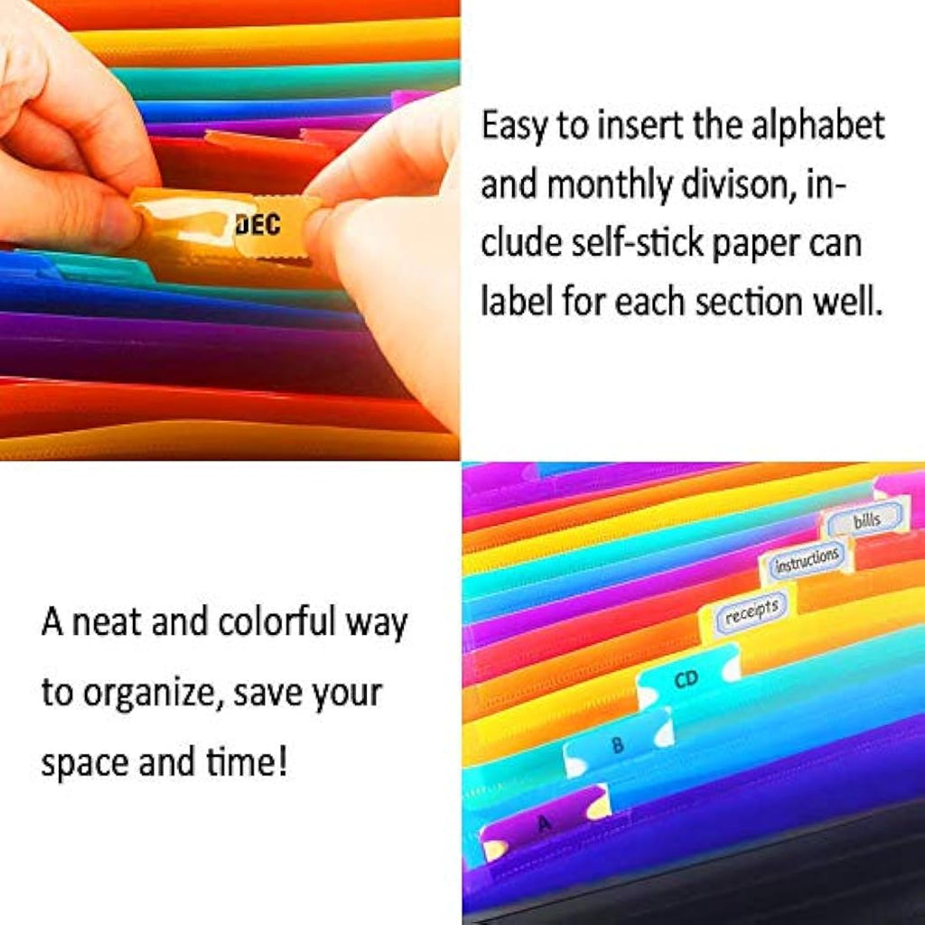 A4 Expanding File Organiser – 24 Pockets with Lid & Labels