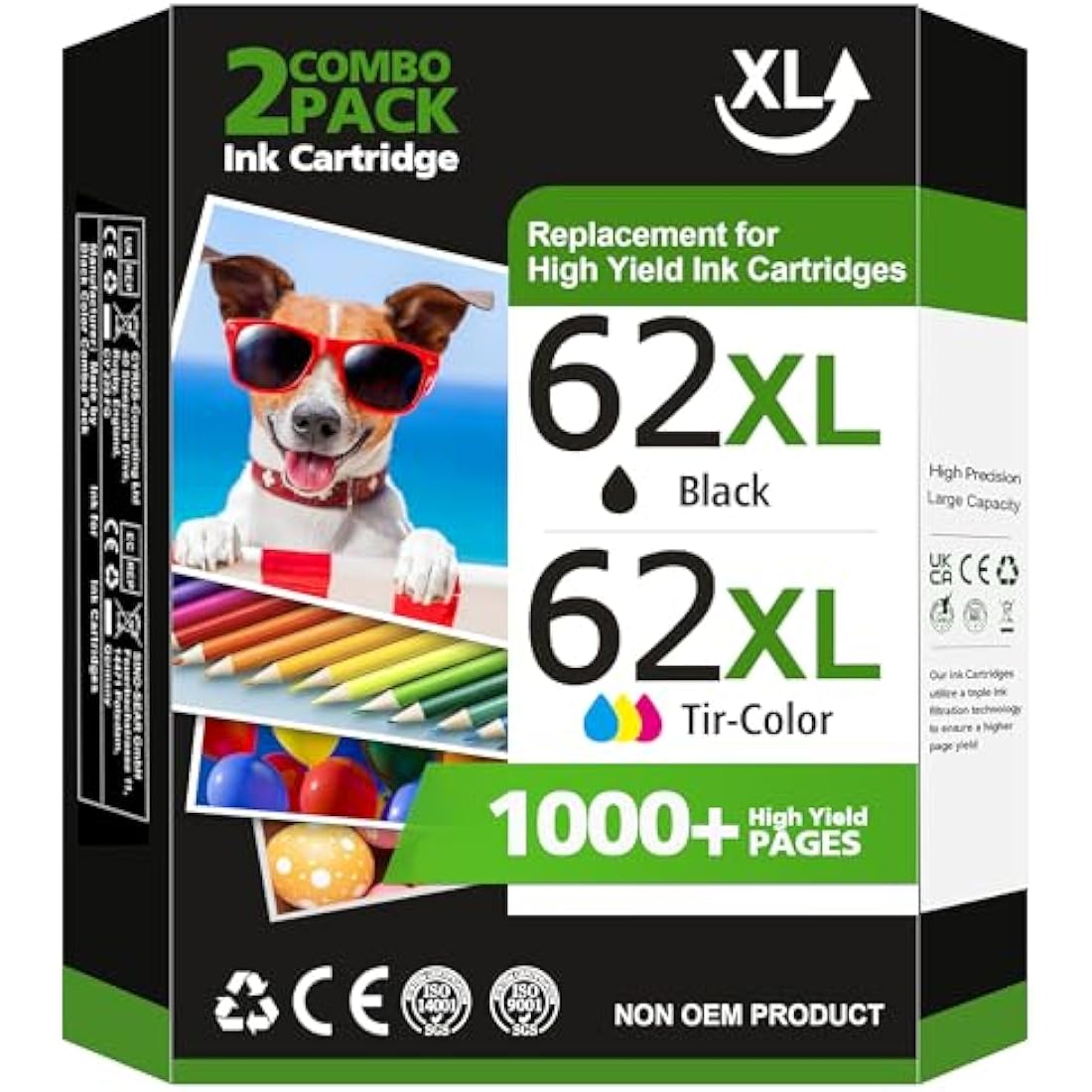 Jolof Store 62XL Ink Cartridges Multipack for HP Envy and OfficeJet (2-Pack)