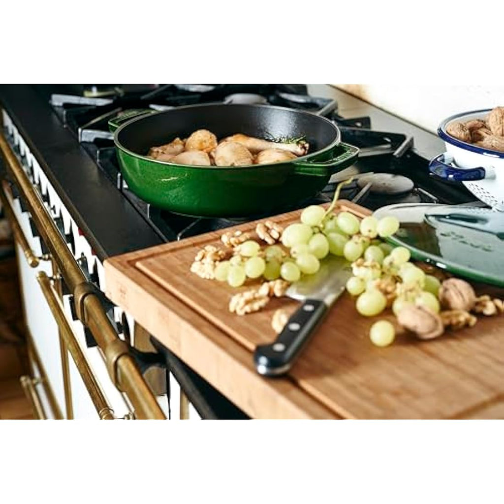 Staub Cast Iron Chistera Sauté Pan - 28 cm Round Casserole, Basil Green