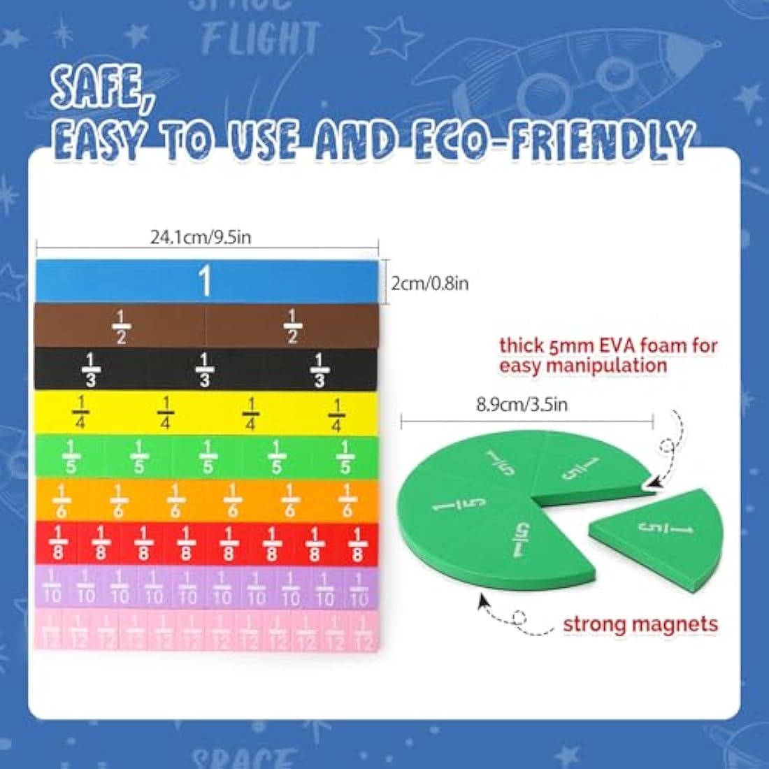 Jolof Store Magnetic Fraction Tiles & Circles - Elementary Math Set