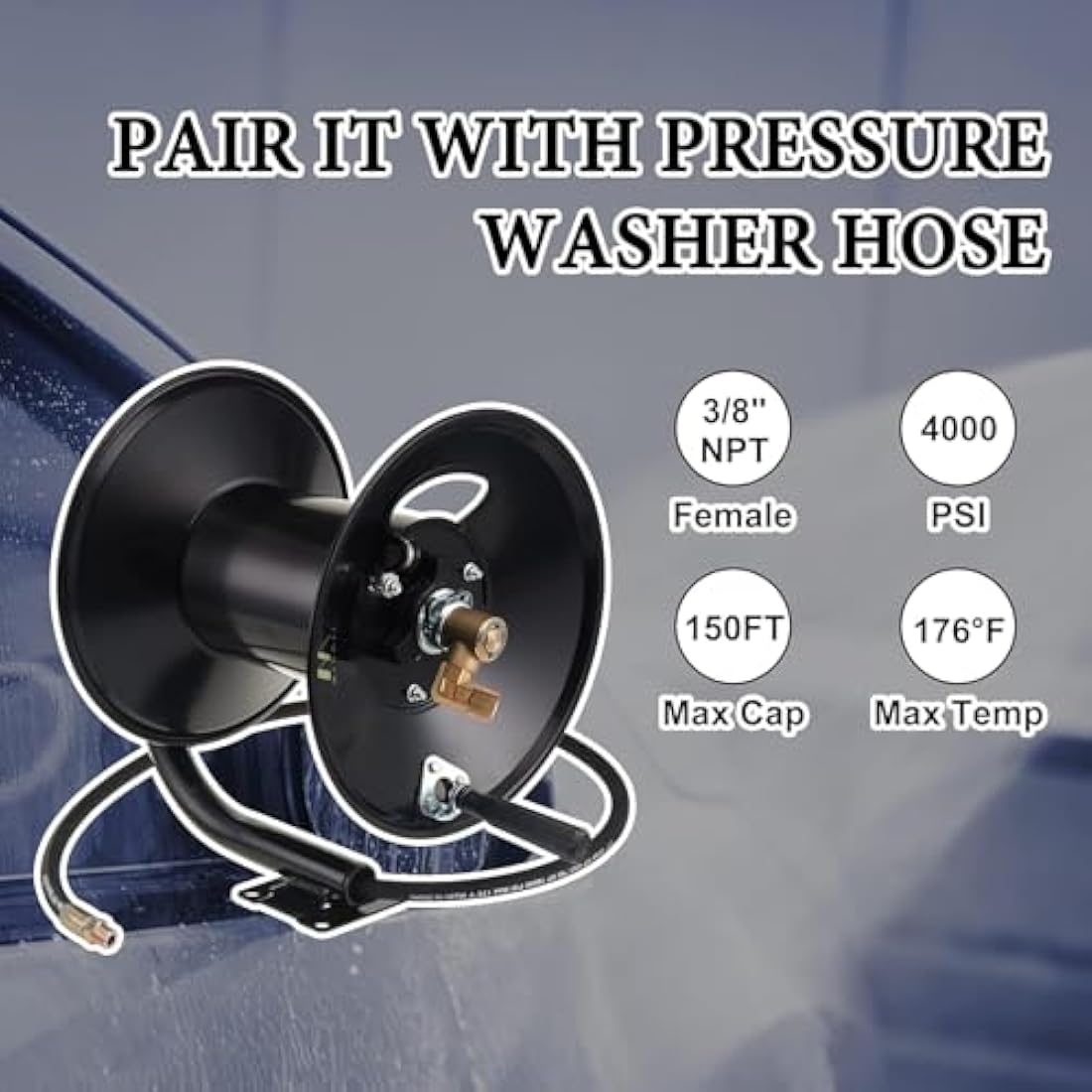 M MINGLE Heavy Duty Steel Pressure Washer Hose Reel, 150ft, 4000 PSI