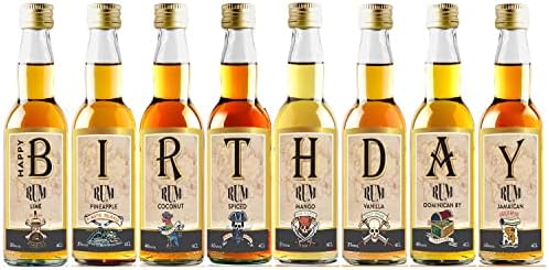 IL GUSTO Birthday Rum Tasting Gift Set - 8 Miniature Caribbean Rums in Wood Box