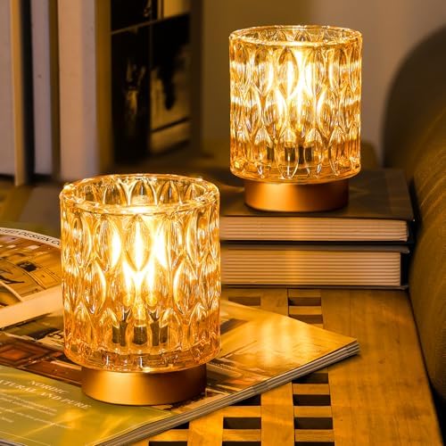 Battery Operated Glass Table Lamps with Timer – Set of 2
