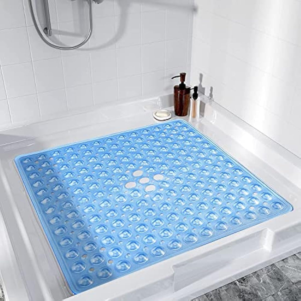 Non-Slip Square Shower Mat – 53x53cm Anti-Mould PVC Blue