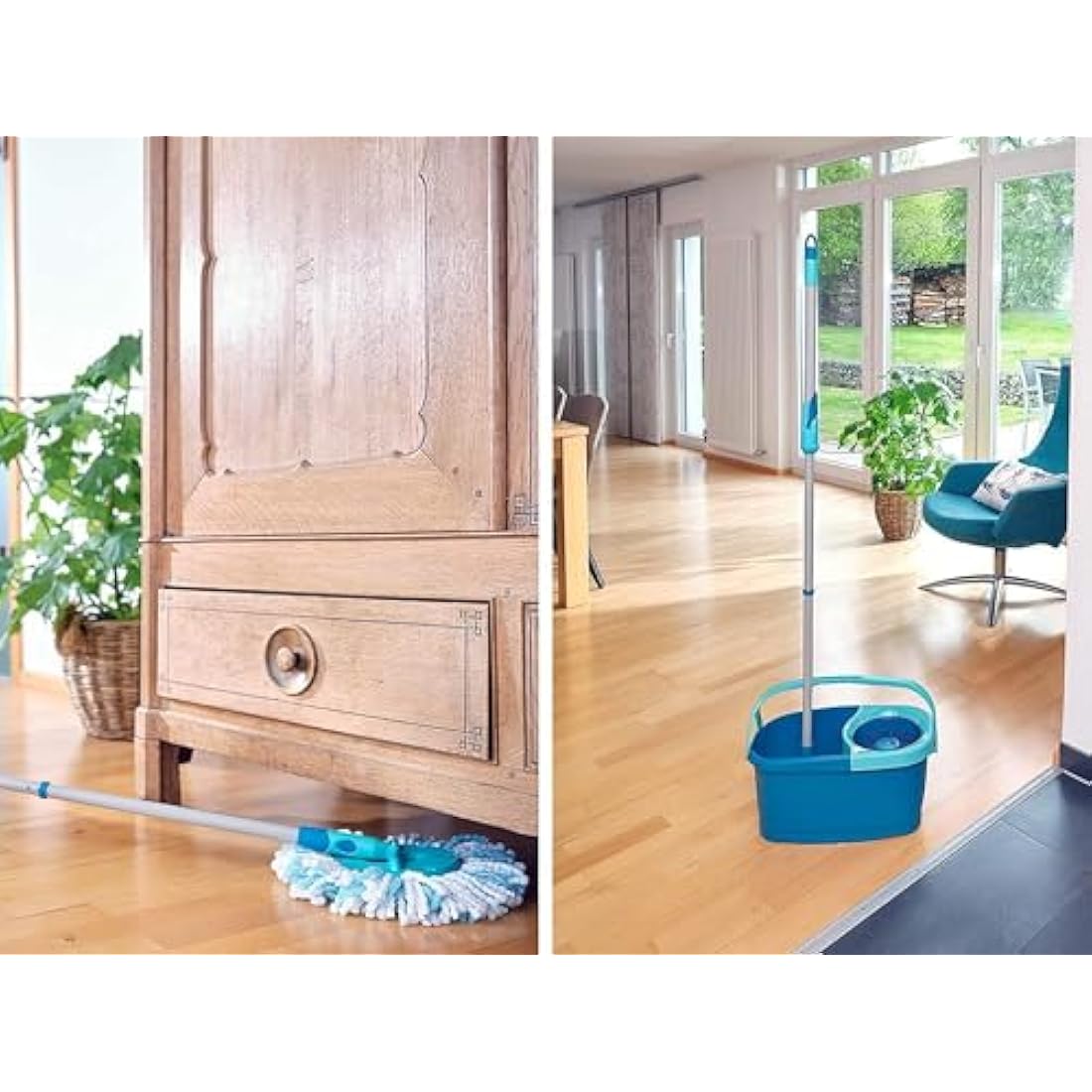 Leifheit Clean Twist Disc Mop Ergo Mobile Set | Wheeled Spin Mop