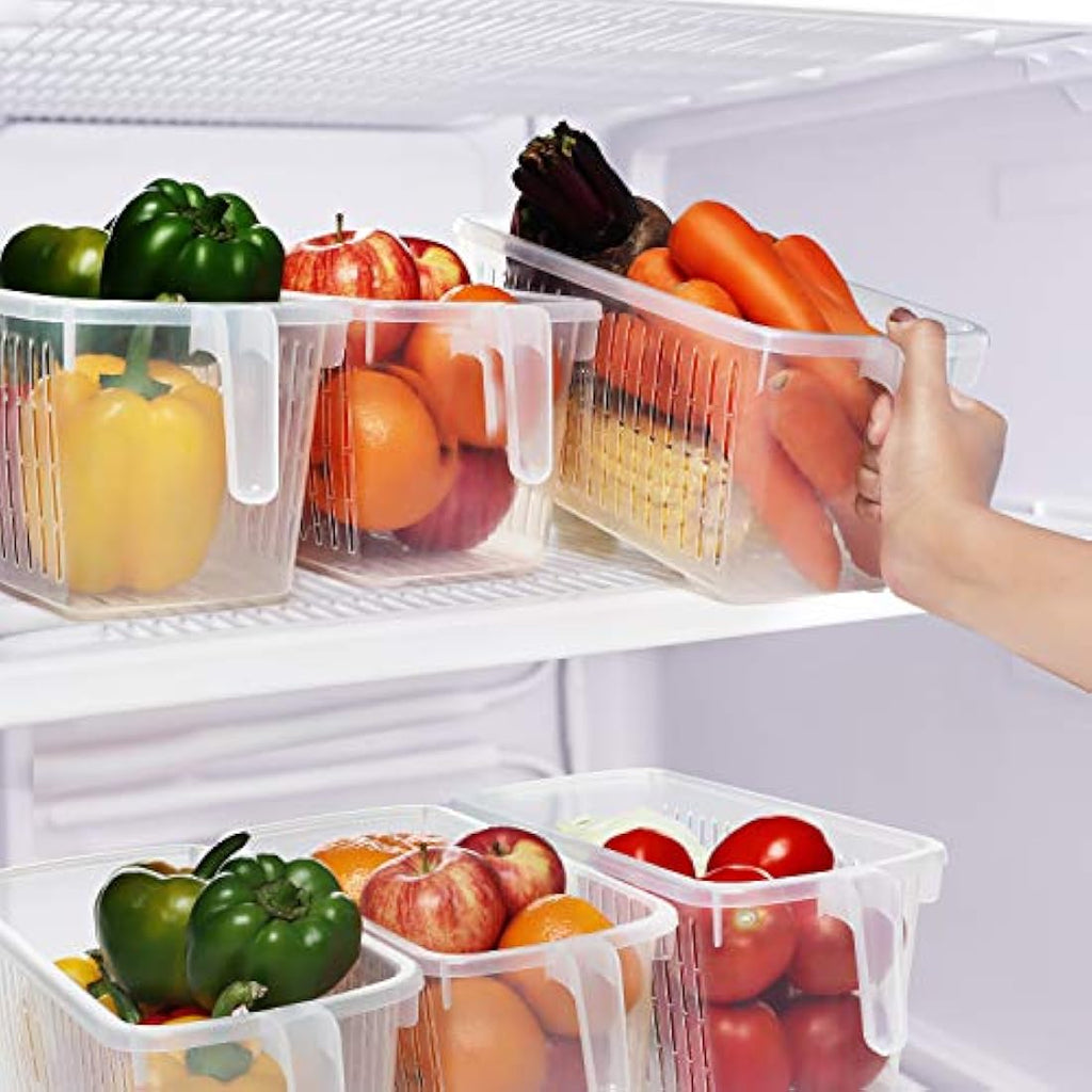 Kurtzy Clear Plastic Fridge Storage Containers with Handles - 4 Pack