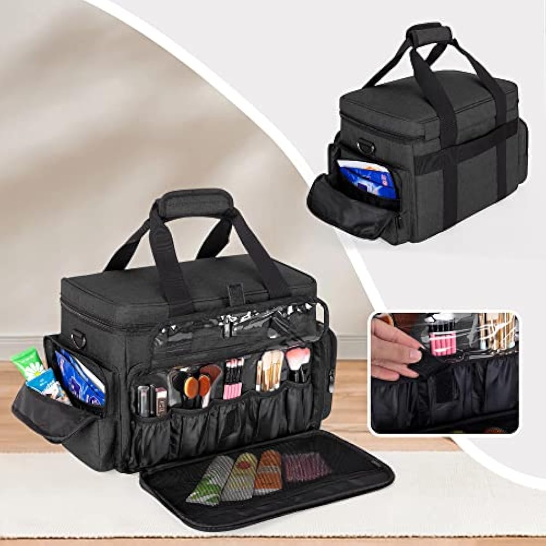BAFASO Large Makeup Bag | Travel Cosmetic Organizer with 2 Pouches