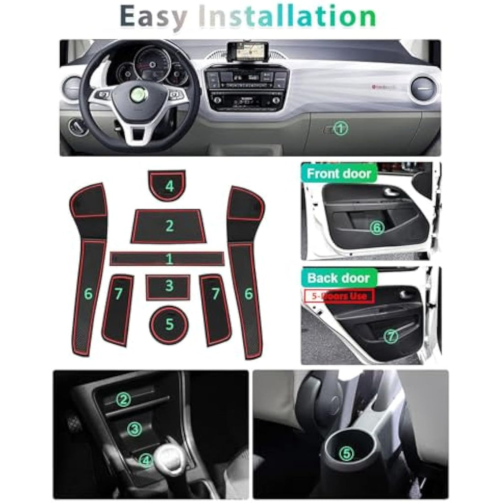 Gafat Non-Slip Rubber Interior Mats for VW UP & Skoda Citigo – Red