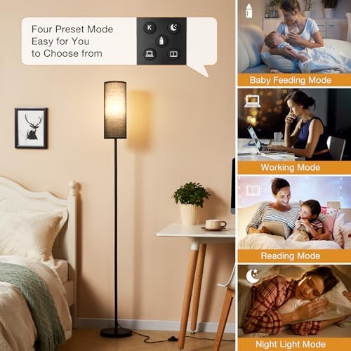 Aooshine Dimmable Floor Lamp – Black Standing Lamp with Remote Control