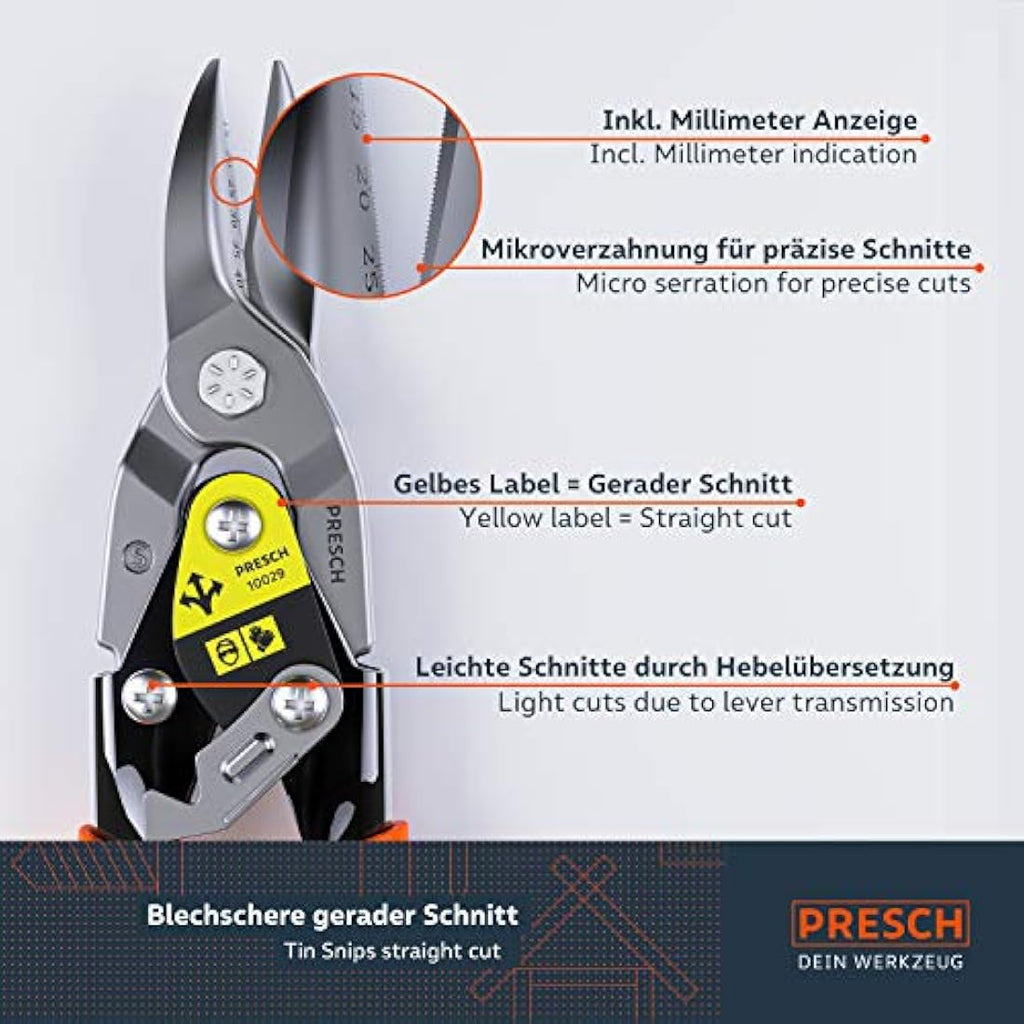 Presch Heavy Duty Tin Snips – Straight Cut Aviation Snips for Metal