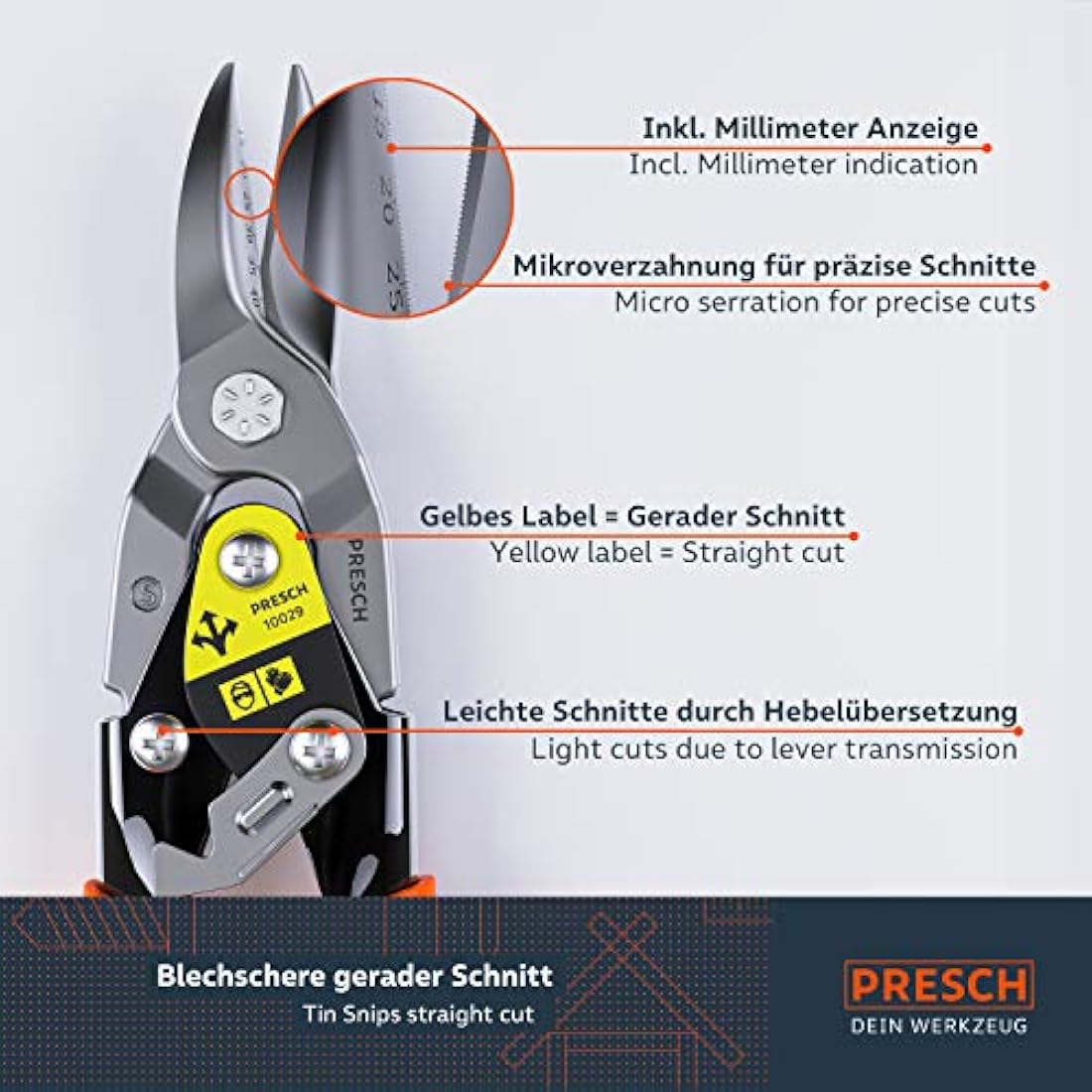 Presch Heavy Duty Tin Snips – Straight Cut Aviation Snips for Metal