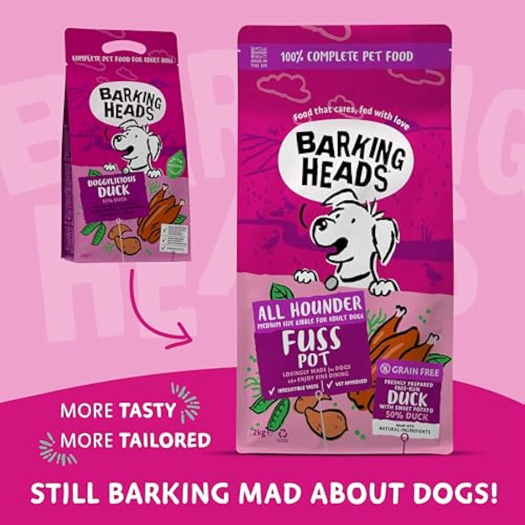 Barking Heads Grain Free Duck Dry Dog Food for Fussy Eaters - 12kg