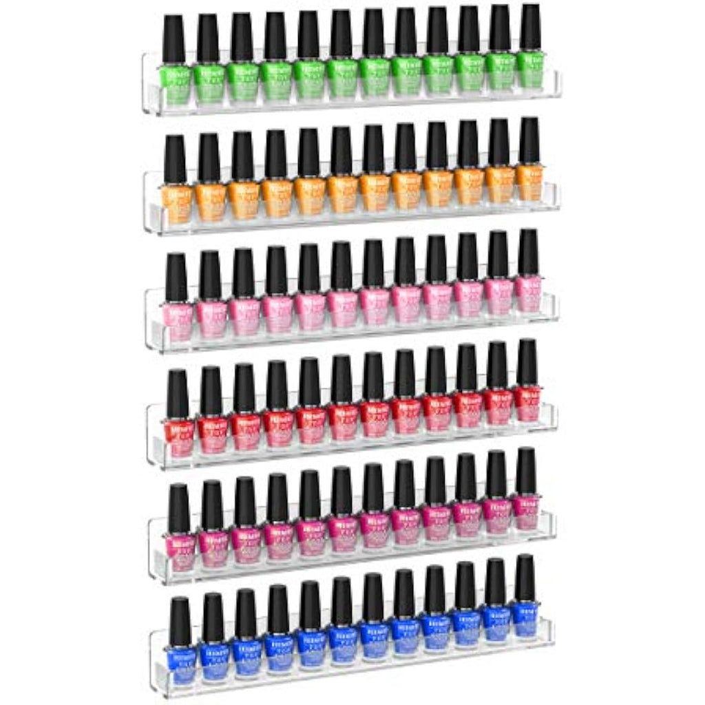 Jolof Store Acrylic Nail Polish Organizer – 6 Pack Wall Mounted Racks