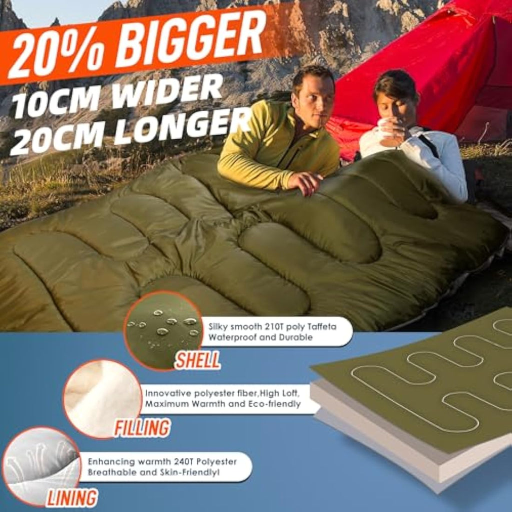 MEREZA XL Double Sleeping Bag | Waterproof 2 Person Camping Bed