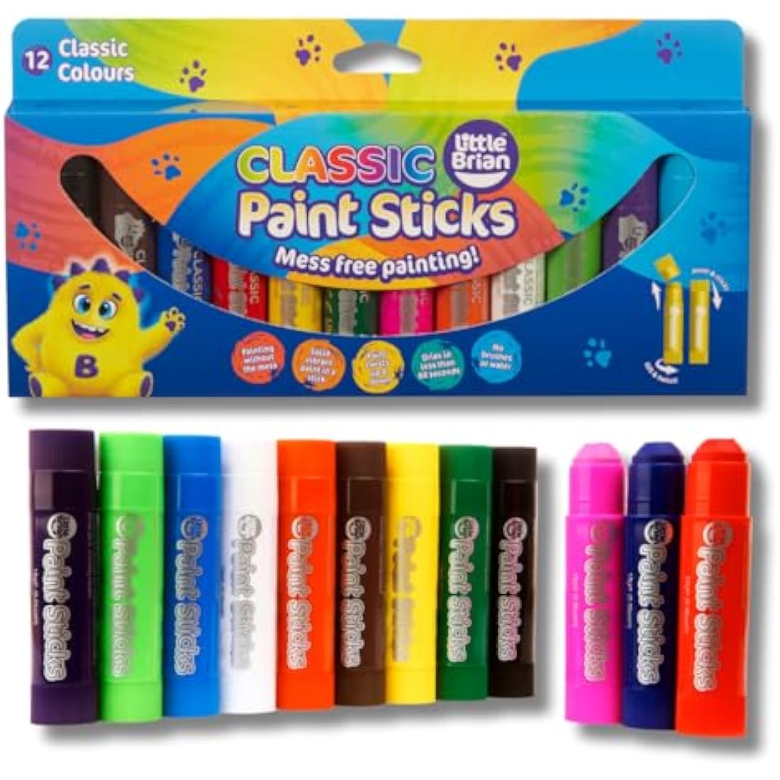 Little Brian Paint Sticks – 12 Pack Assorted Mess-Free Kids Art Supplies