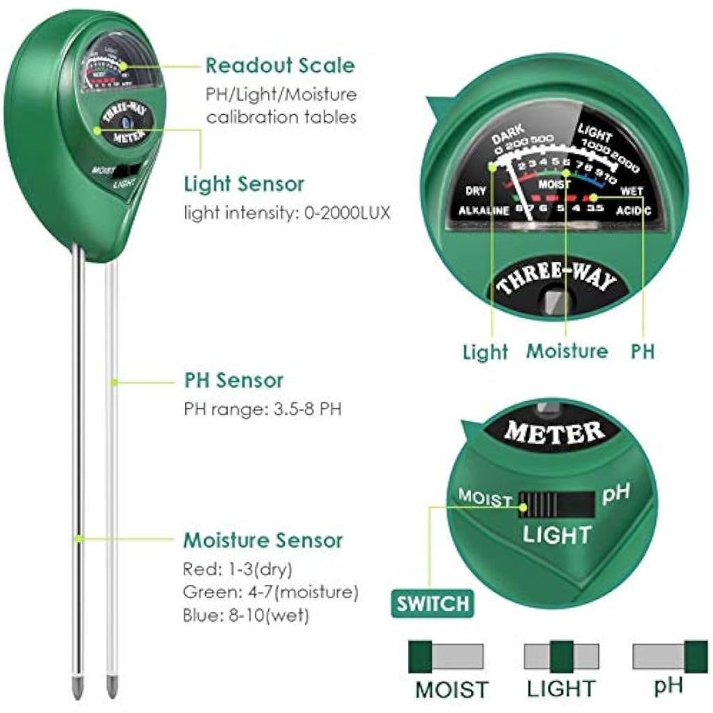 LIUNOVIP 3-in-1 Soil PH Meter | Moisture & Light Plant Tester Kit