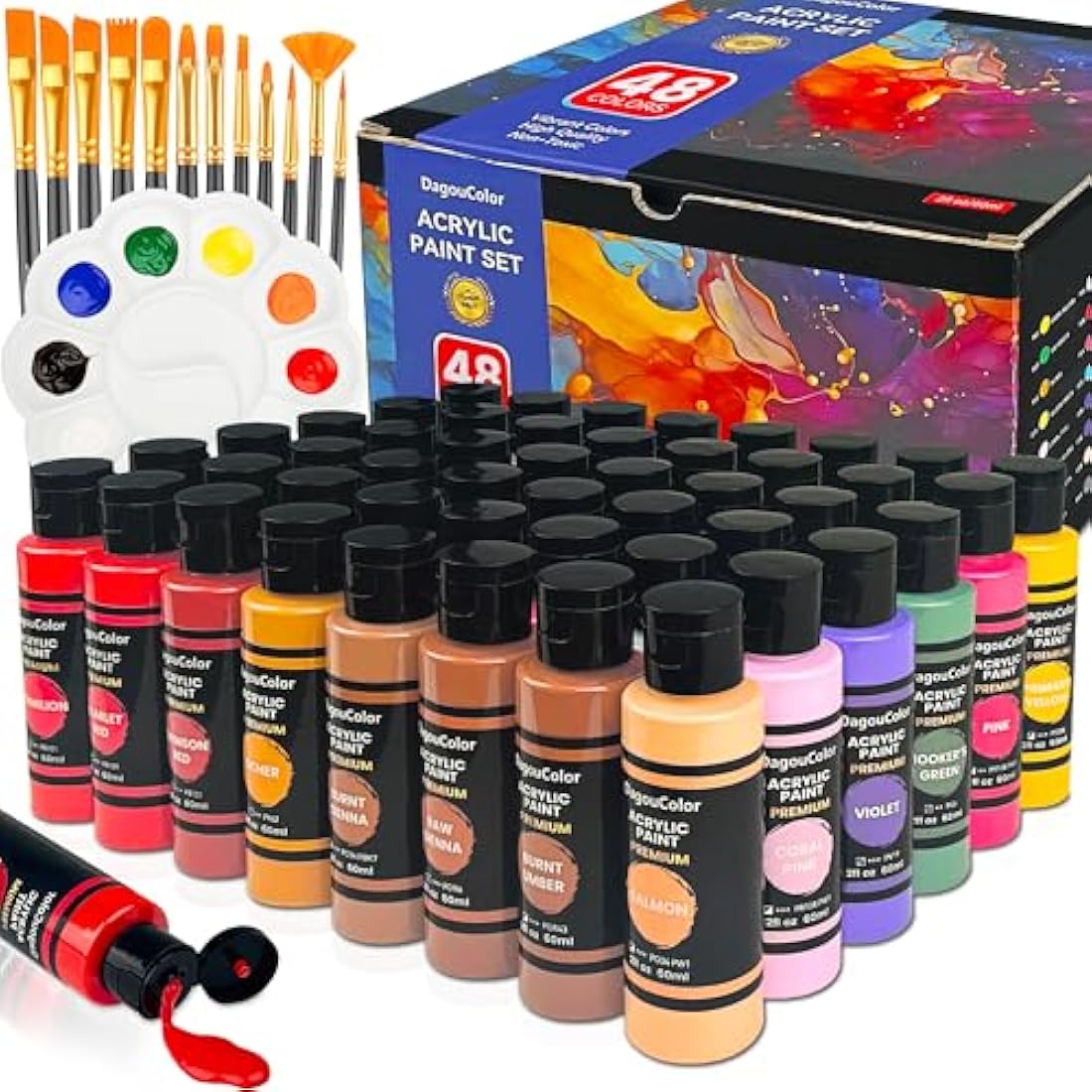 DagouColor 61-Piece Acrylic Paint Set - 48 Colors with Brushes & Palette