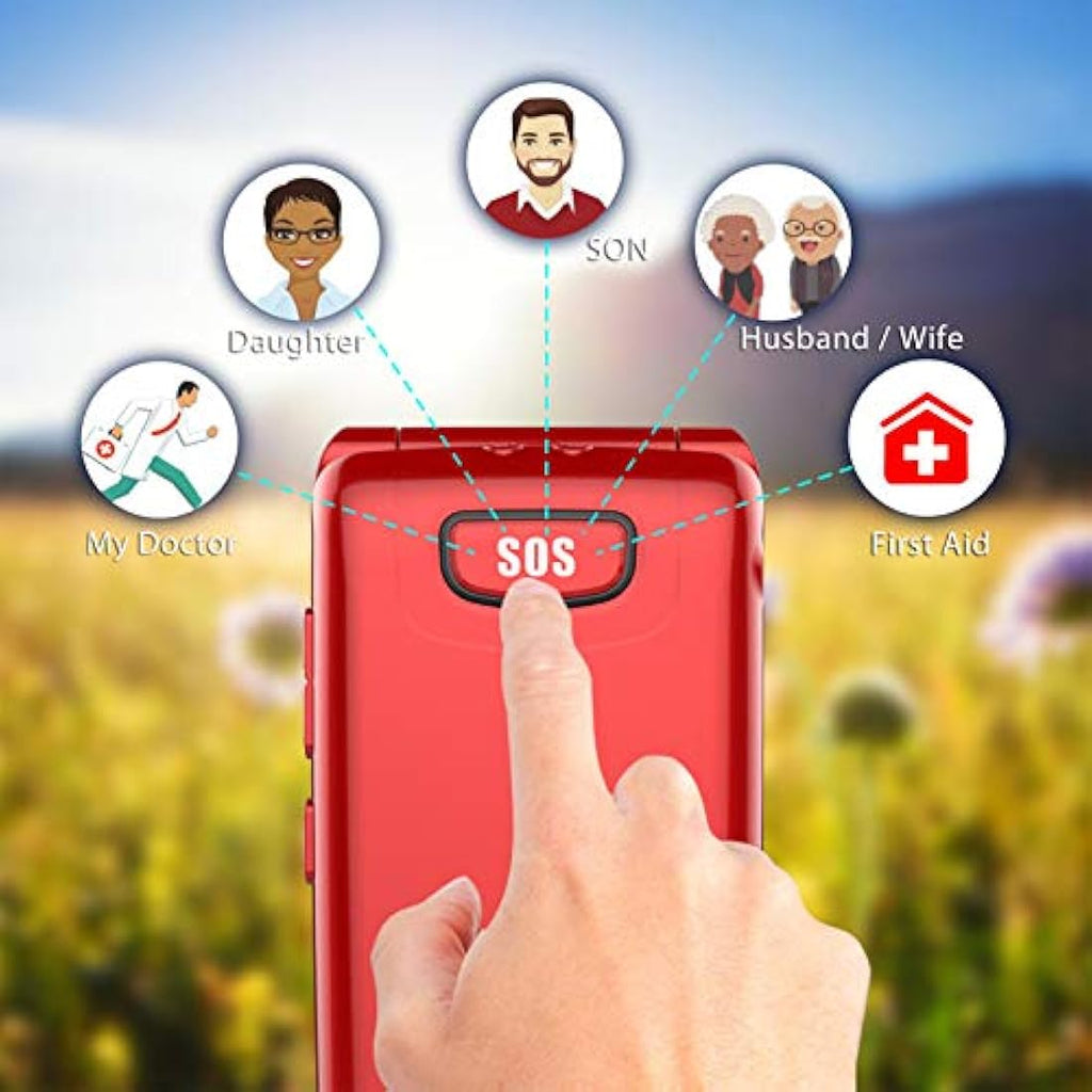 Uleway Senior Flip Mobile Phone – Big Button Unlocked SOS Phone, Red