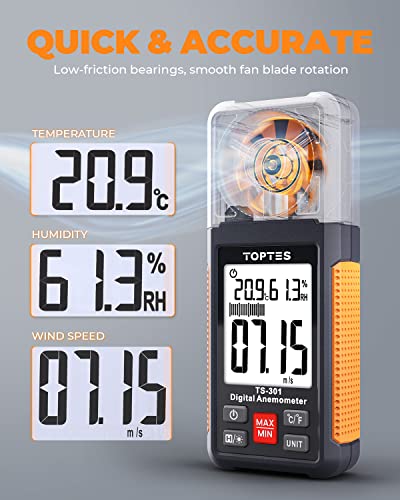 TopTes TS-301 Digital Anemometer - Handheld Wind Speed Meter with LCD