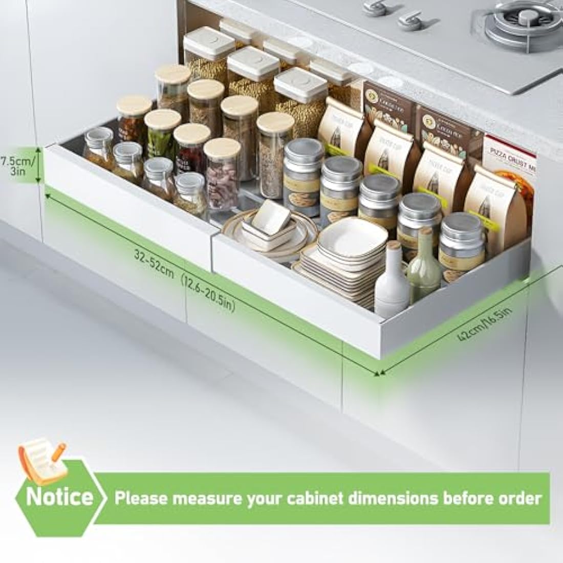 HumiLuft 2PCS Extendable Pull Out Cabinet Organiser – Carbon Steel