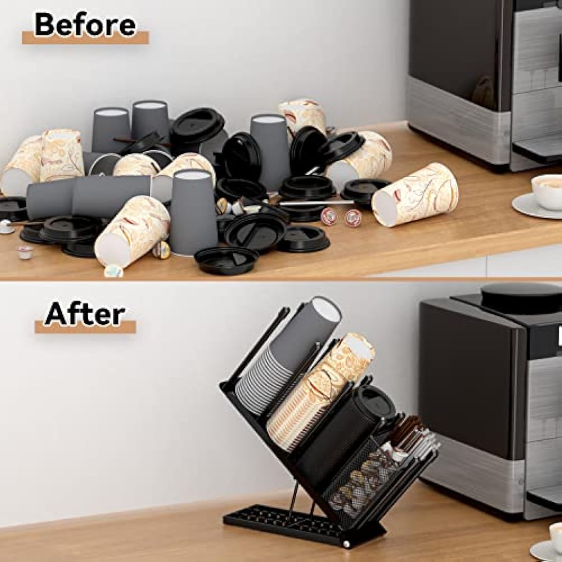 Metal Cup and Lid Holder – 4 Compartment Coffee Dispenser