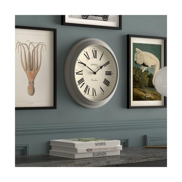Jones Clocks Supper Club Wall Clock | 40cm Large Roman Numeral Grey