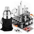 KINGROW 29-Piece Cocktail Shaker Set with Rotating Stand - Silver