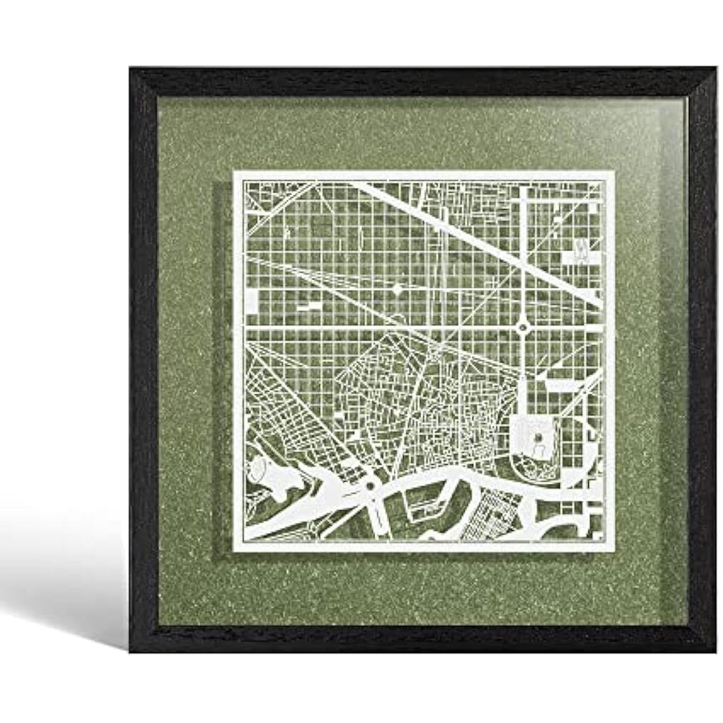 Barcelona Paper Map Art Frame by O3 Design Studio - 9x9 White Map