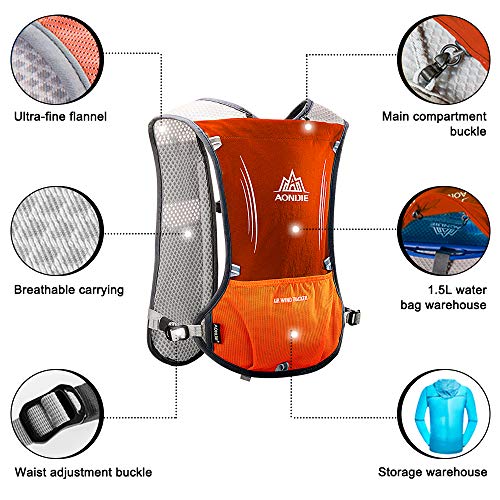 HINATAA Running Hydration Vest – 5L Lightweight Hiking Backpack, Orange