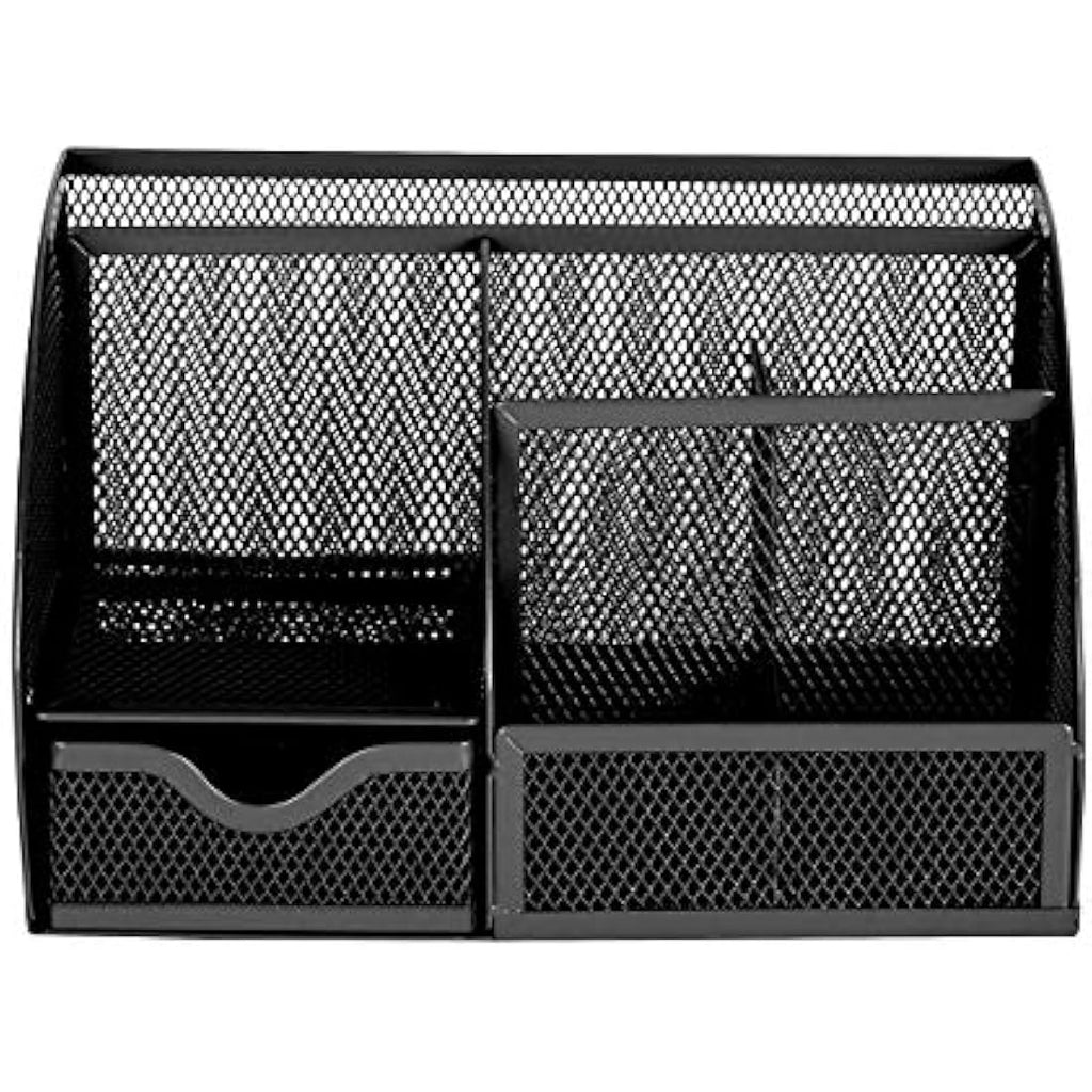 Exerz Mesh Desk Organiser | 7-Compartment Metal Office Tidy - Black