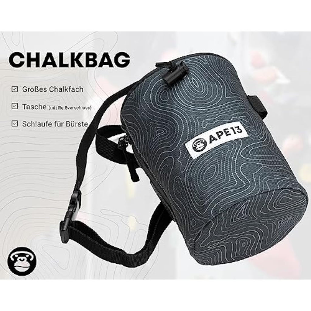 APE13 Chalk Bag Set zum Klettern & Bouldern – Inkl. Bürste & Gurtband