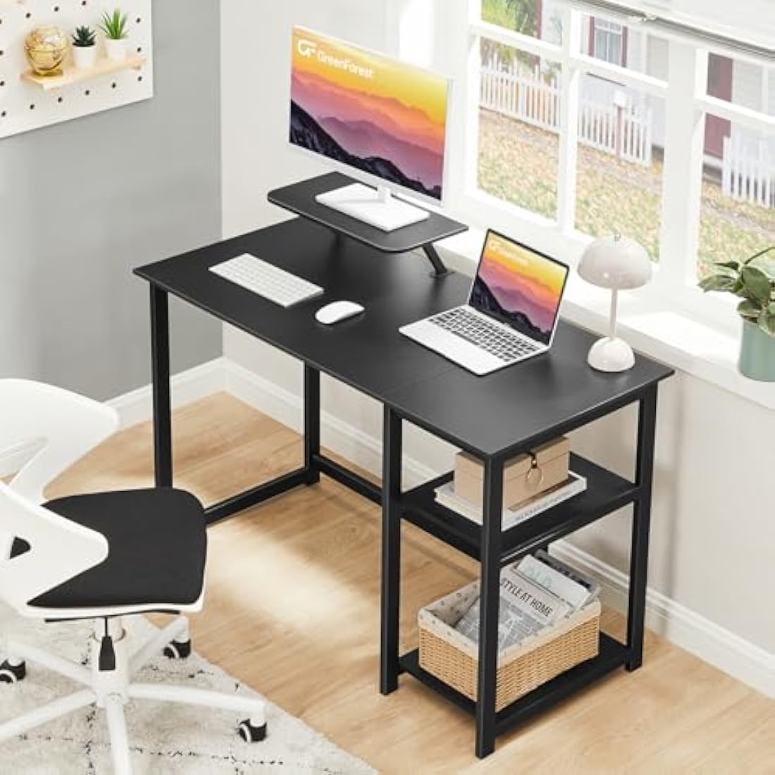 Jolof Store 120cm Computer Desk with Monitor Stand and Shelves - Black