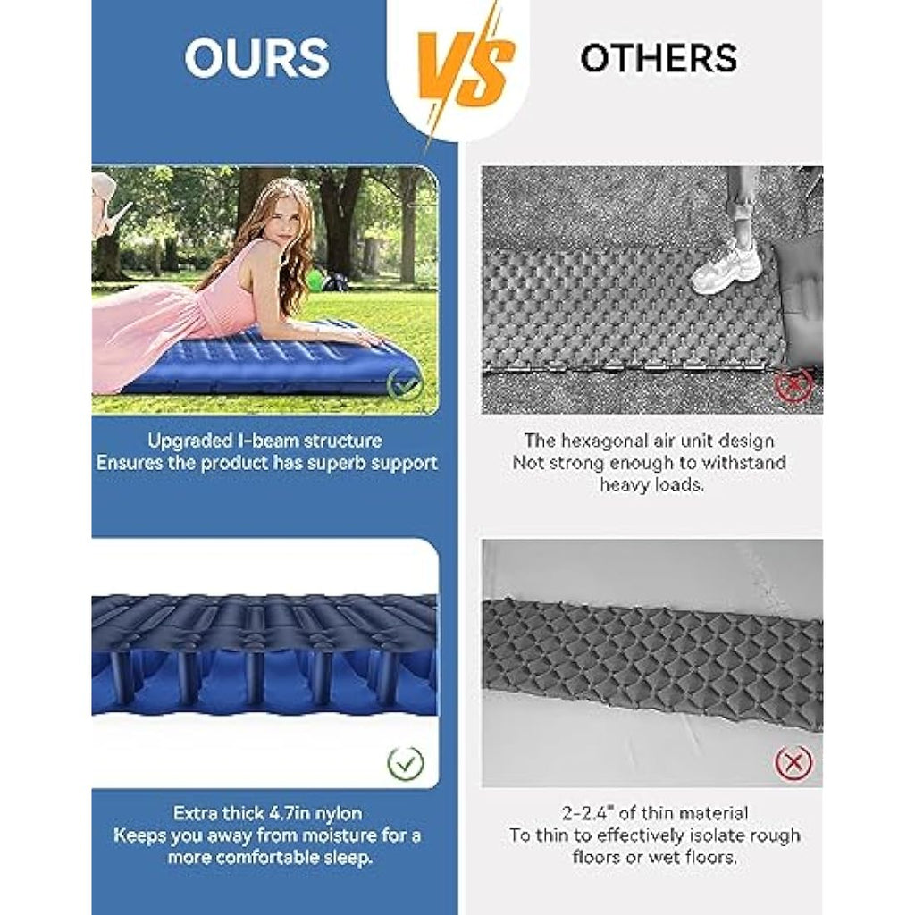 HiiPeak Inflatable Sleeping Pad – Ultralight Camping Mat with Foot Pump