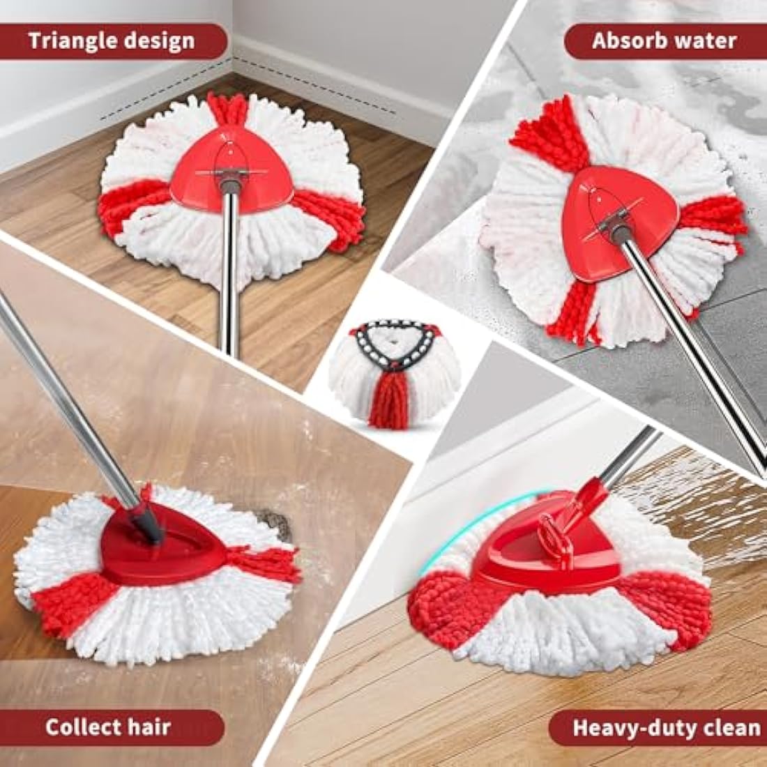 BONBELONG Microfibre Mop Heads for Vileda Turbo – 3 Pack, Red