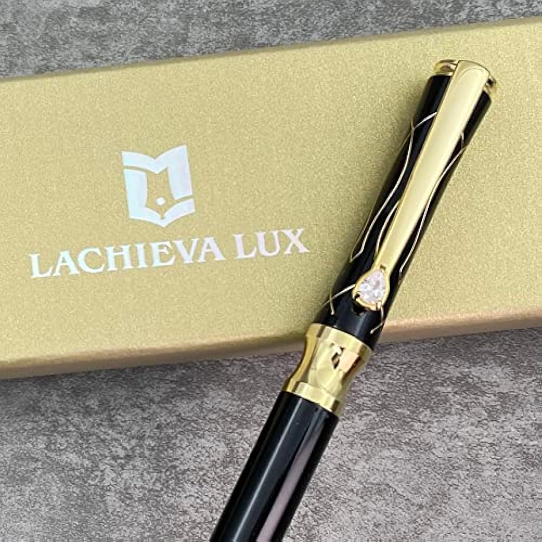 LACHIEVA LUX Crystal Executive Metal Ballpoint Pen - Black Gift Set