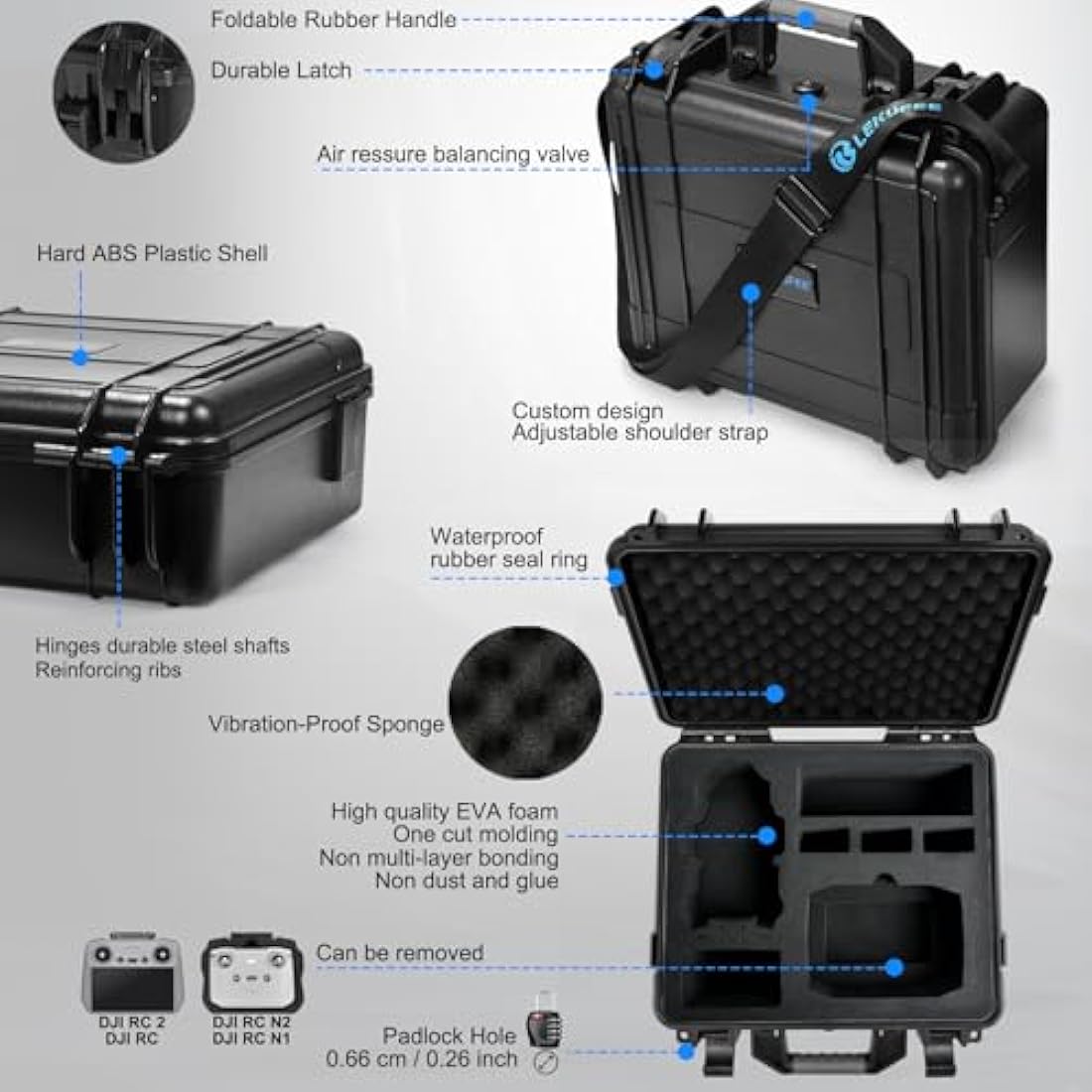 Lekufee Waterproof Hard Case for DJI Mini 4 Pro/3 Pro | Durable ABS Shell