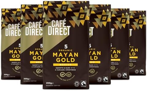 Cafedirect Mayan Gold Organic Ground Coffee – Dark Roast, 6 x 200g
