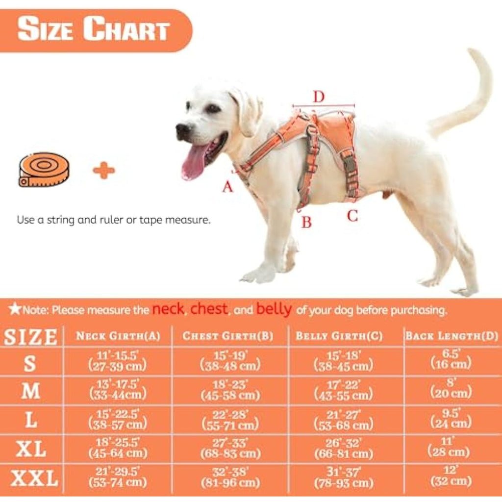 BELPRO Escape Proof Dog Harness – Reflective No Pull Support Vest, Orange, S